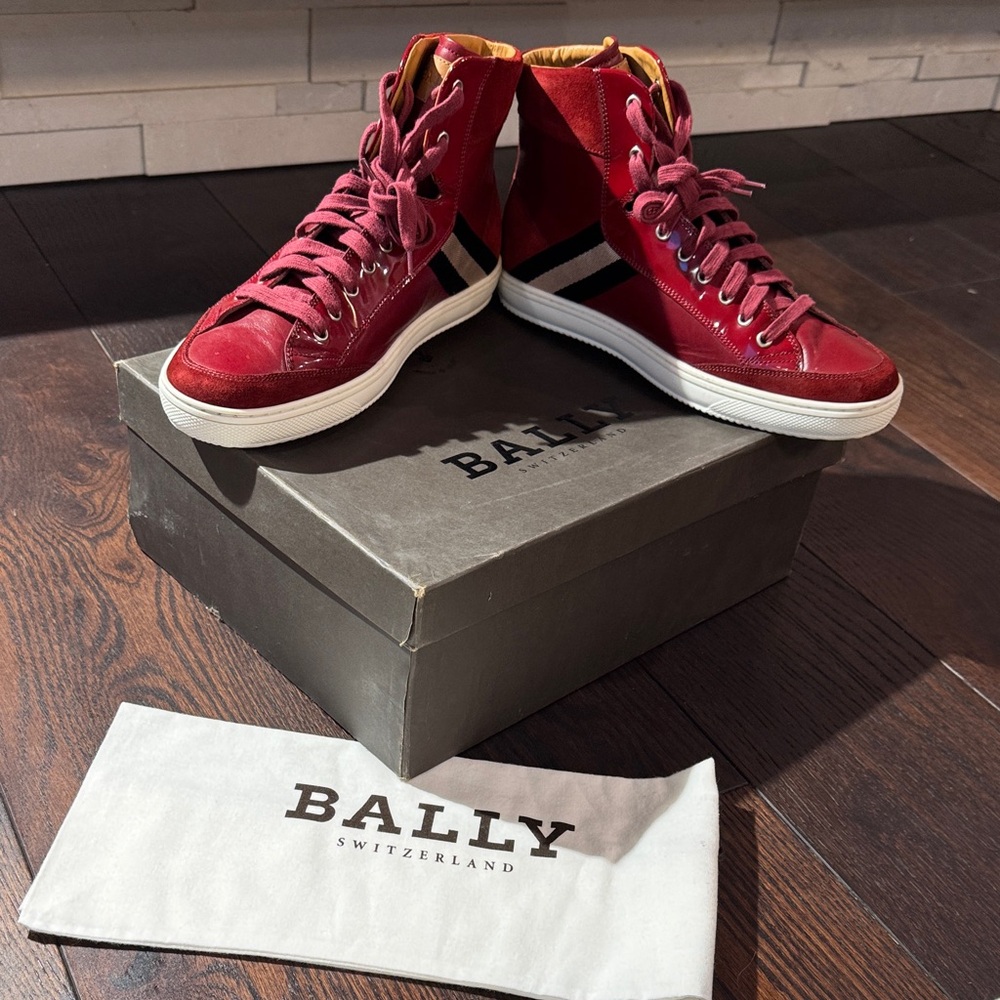 Bally Red High-Top Sneakers with Side Stripe